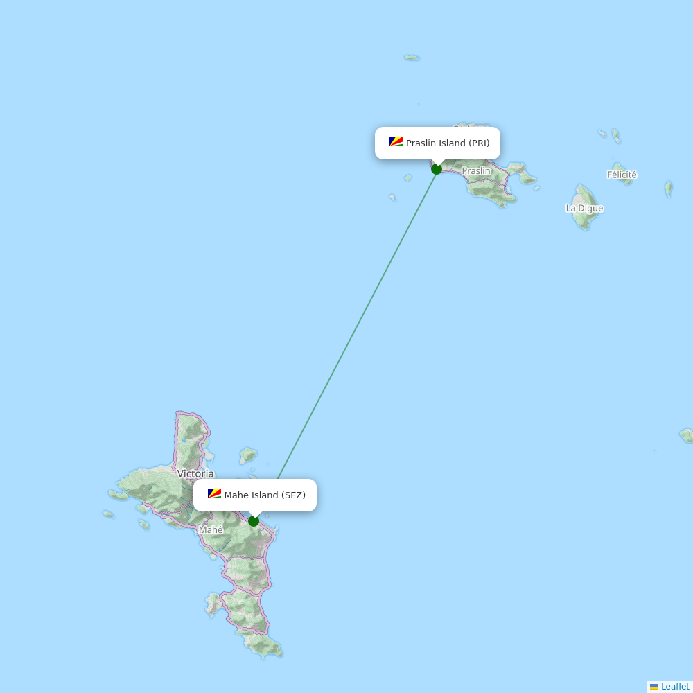 Praslin Island Airport destination map