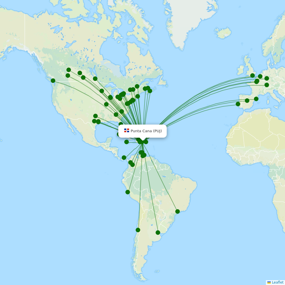 Punta Cana International Airport destination map