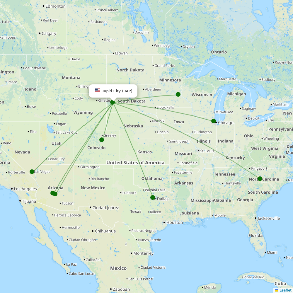 Route map over RAP airport