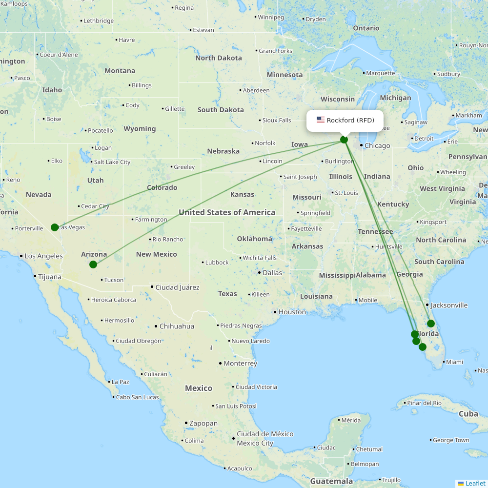 Chicago Rockford International Airport  destination map