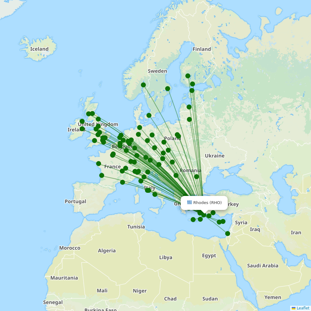 Rhodes International Airport destination map