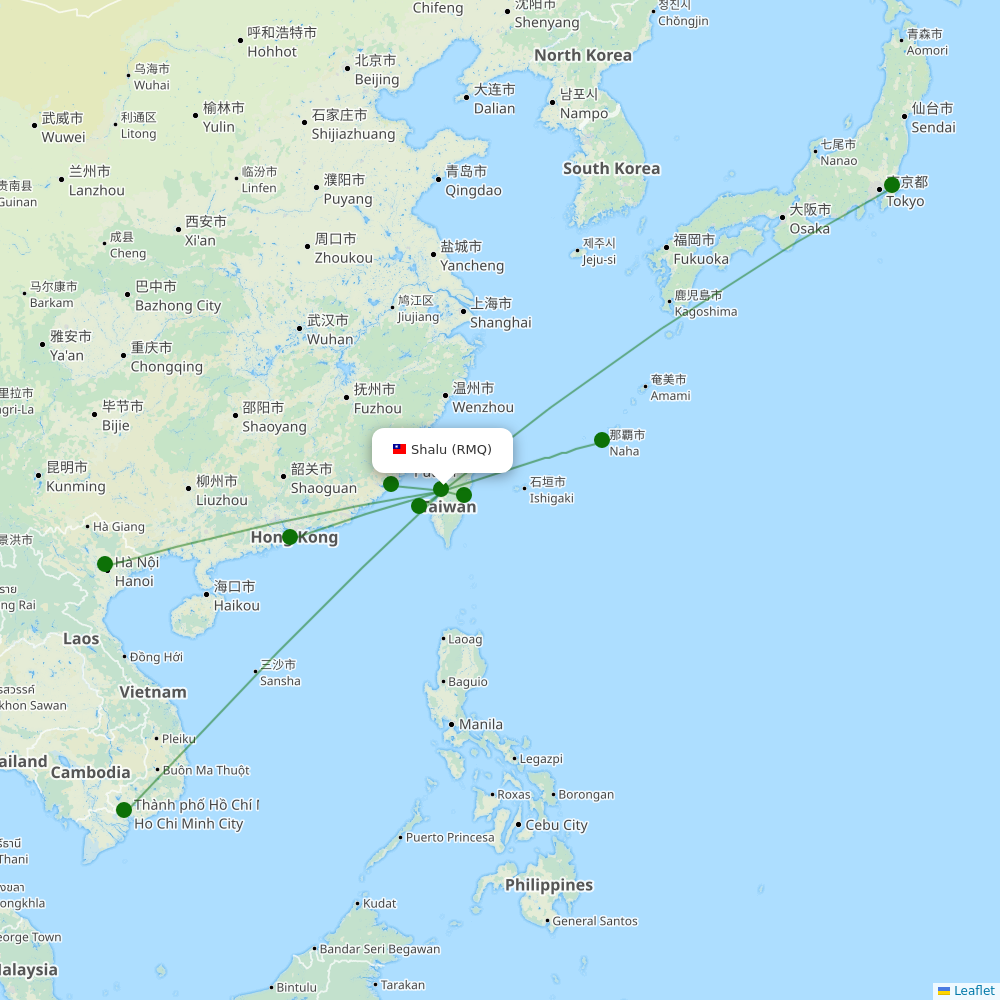 Taichung International Airport destination map