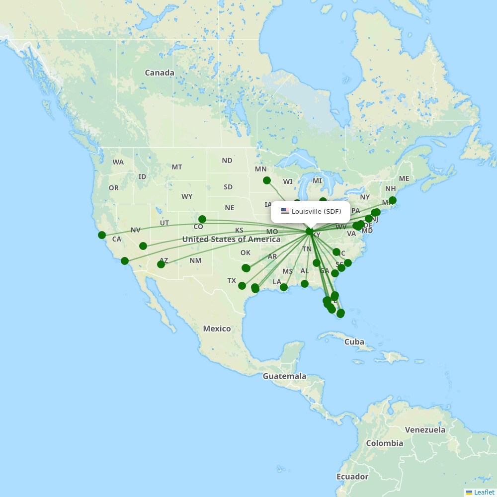 Route map over SDF airport