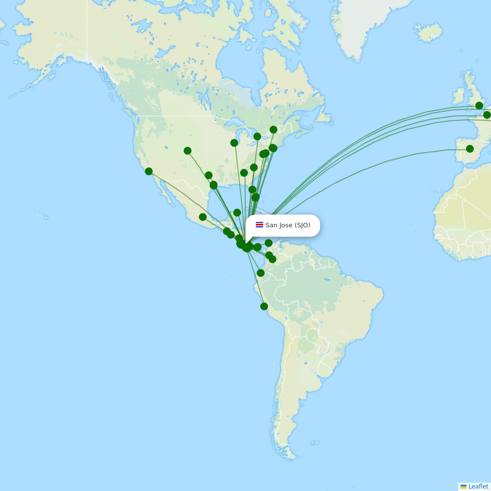 Juan Santamaria International destination map