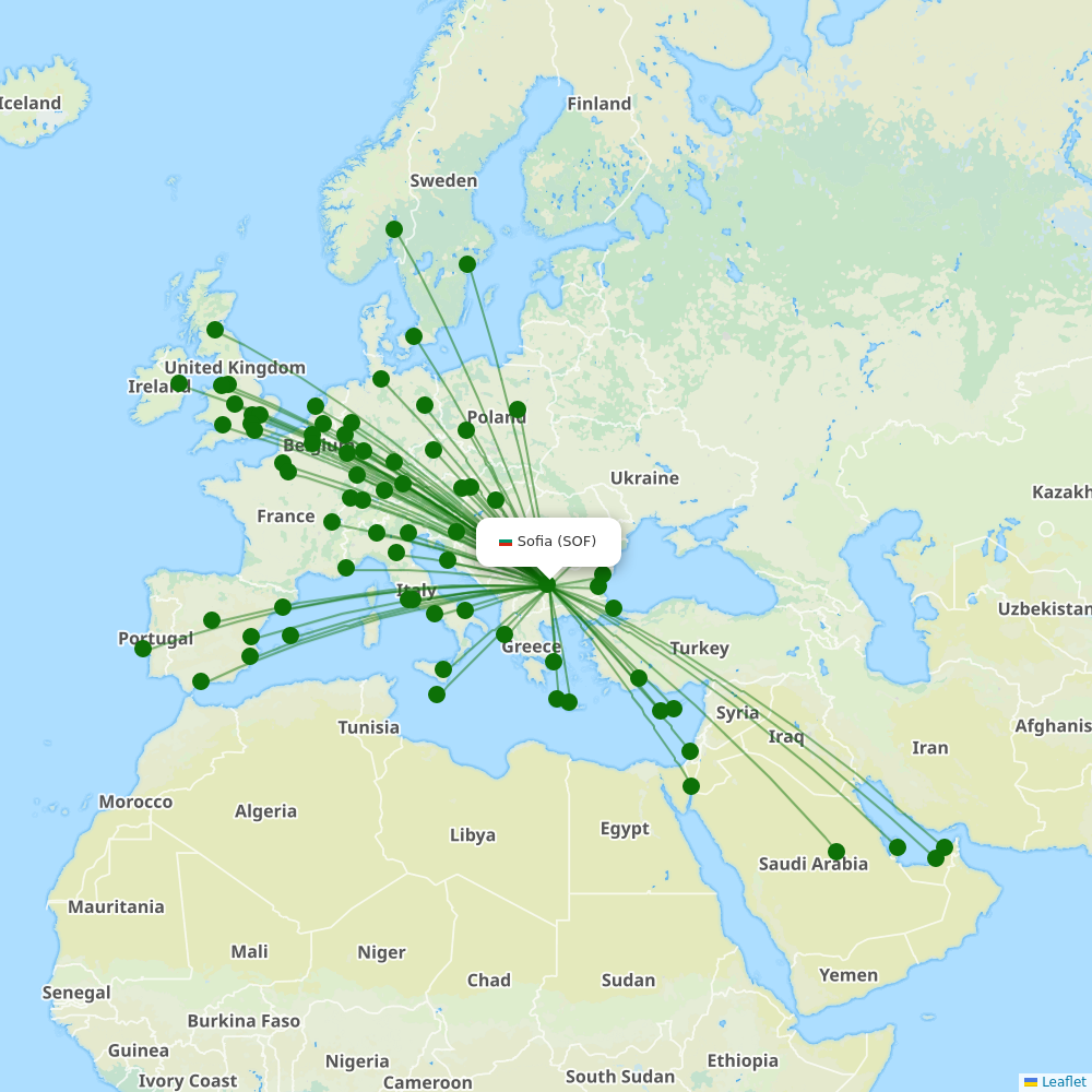 Route map over SOF airport