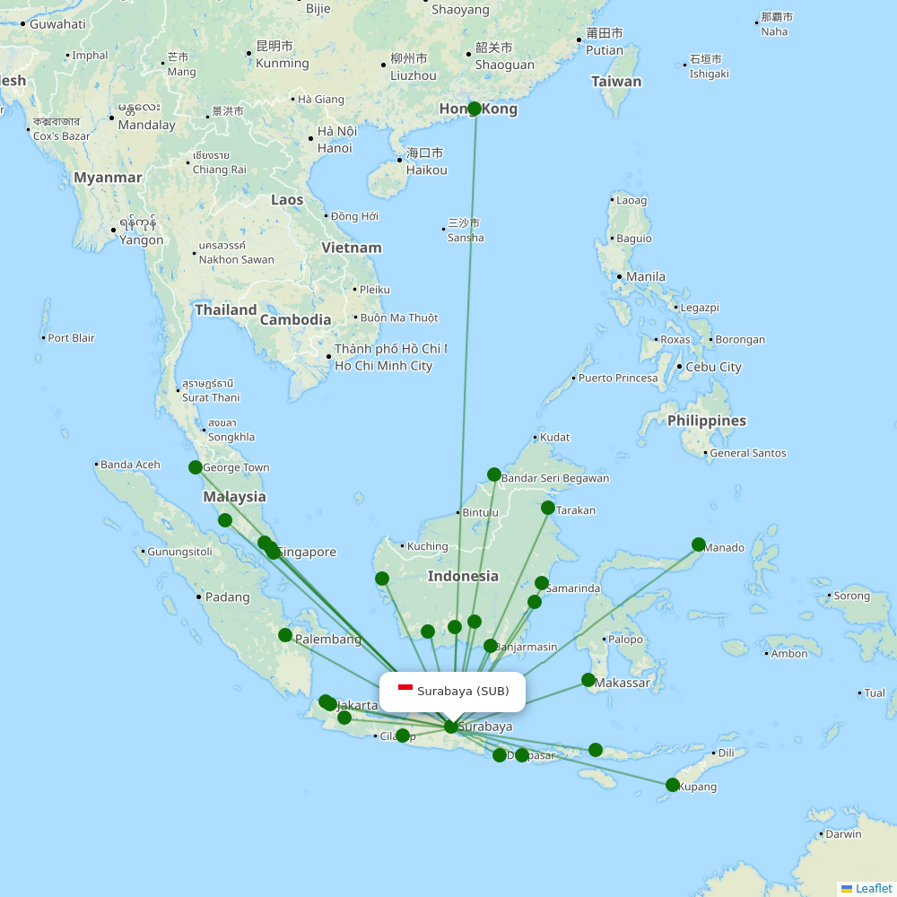 Route map over SUB airport