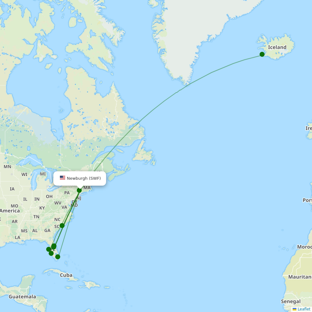 Route map over SWF airport