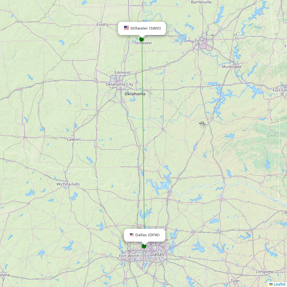 Route map over SWO airport