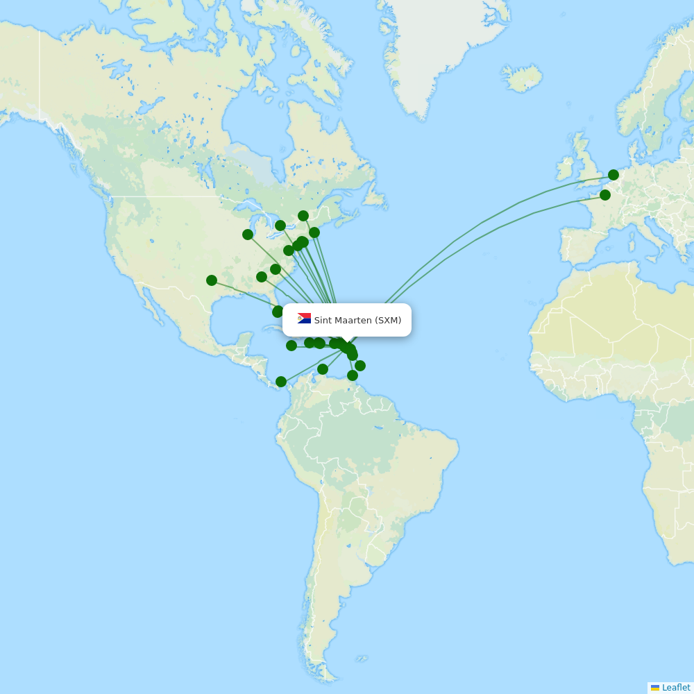 Princess Juliana International destination map