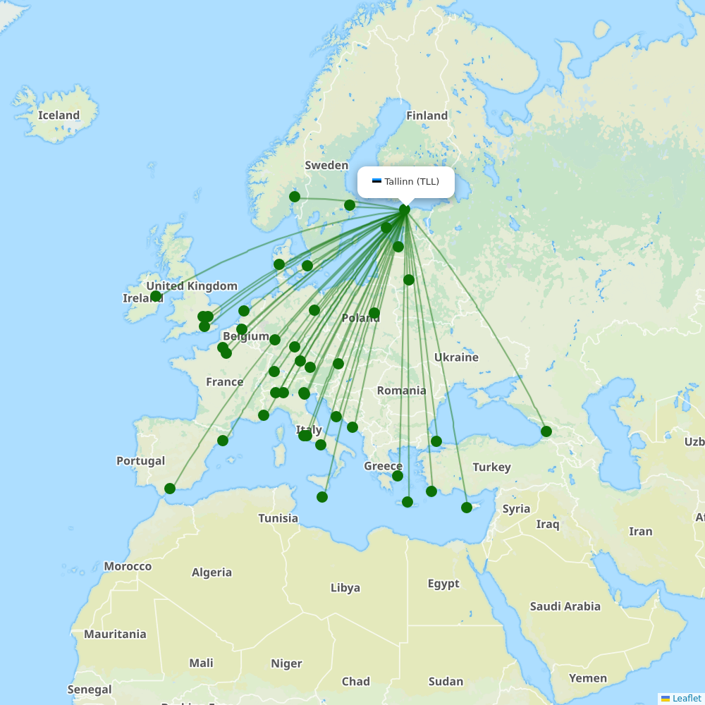 Route map over TLL airport