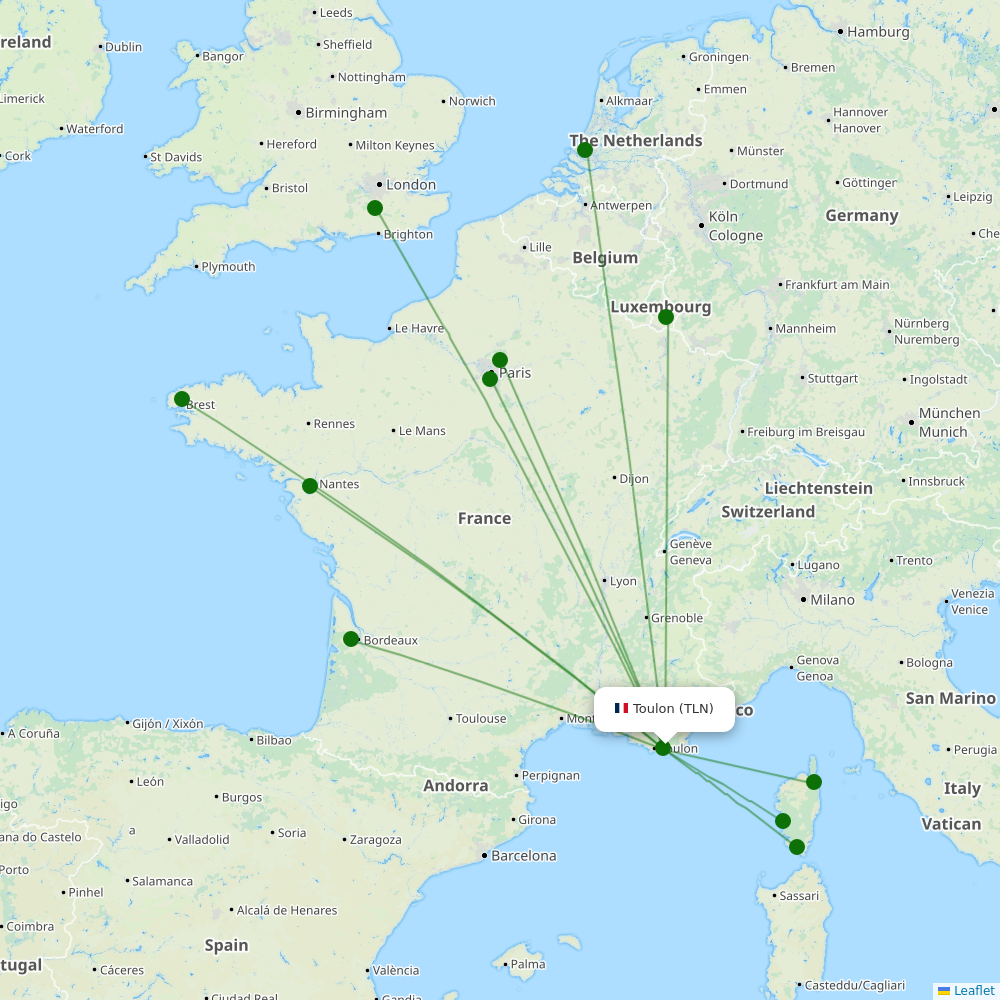Route map Toulon  TLN airport