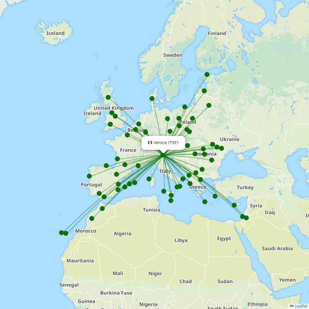 Treviso Airport destination map