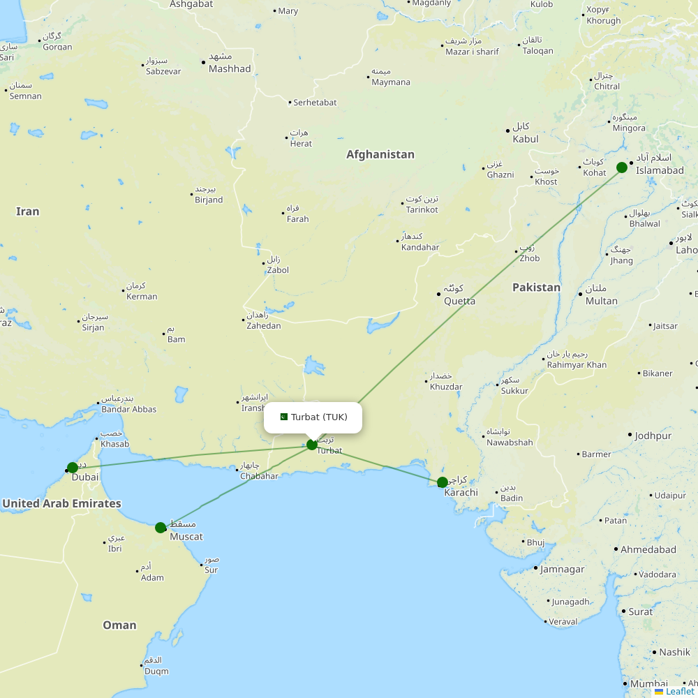 Route map over TUK airport