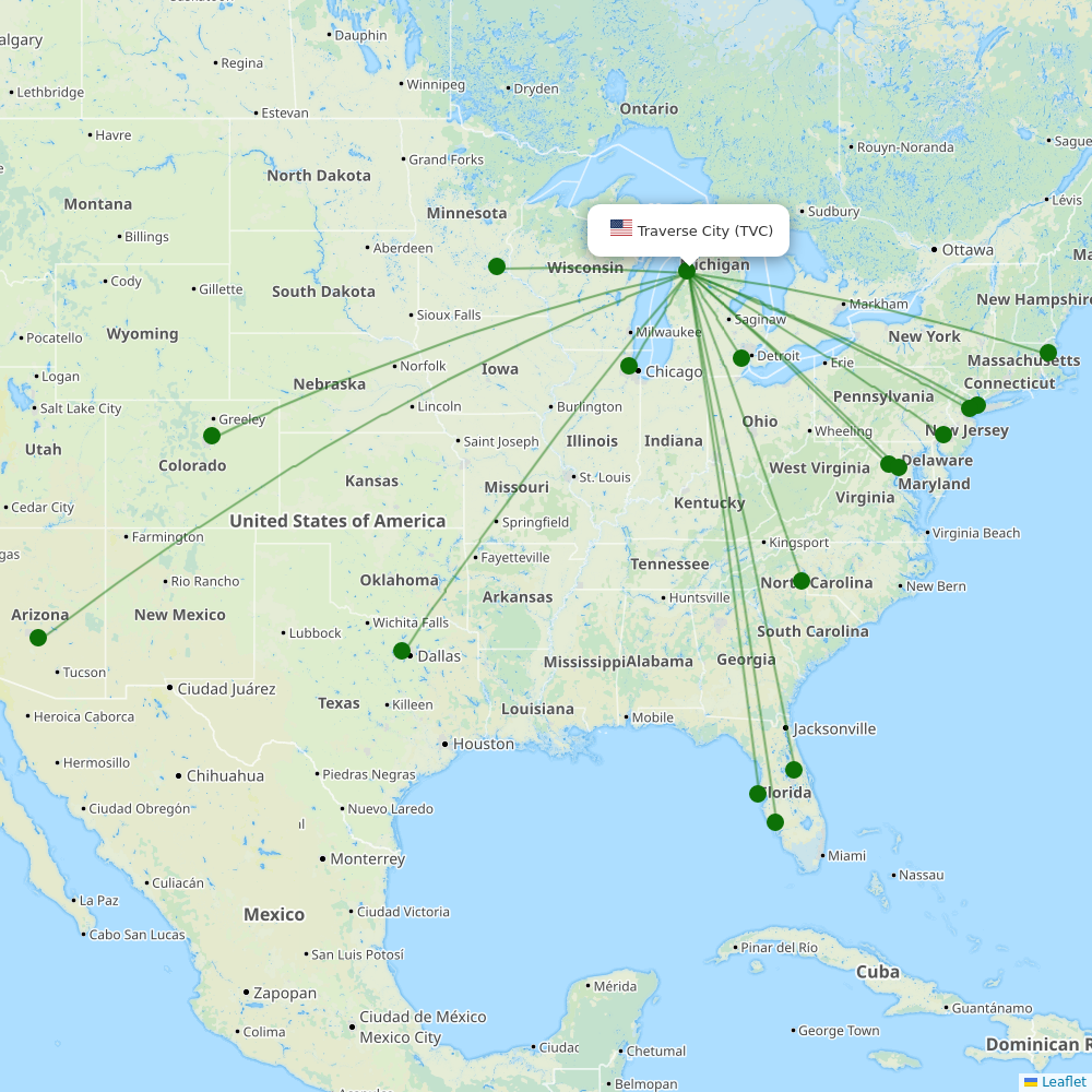 Cherry Capital Airport destination map