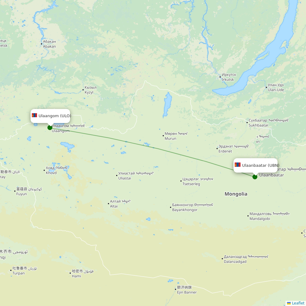 Ulaangom Airport destination map