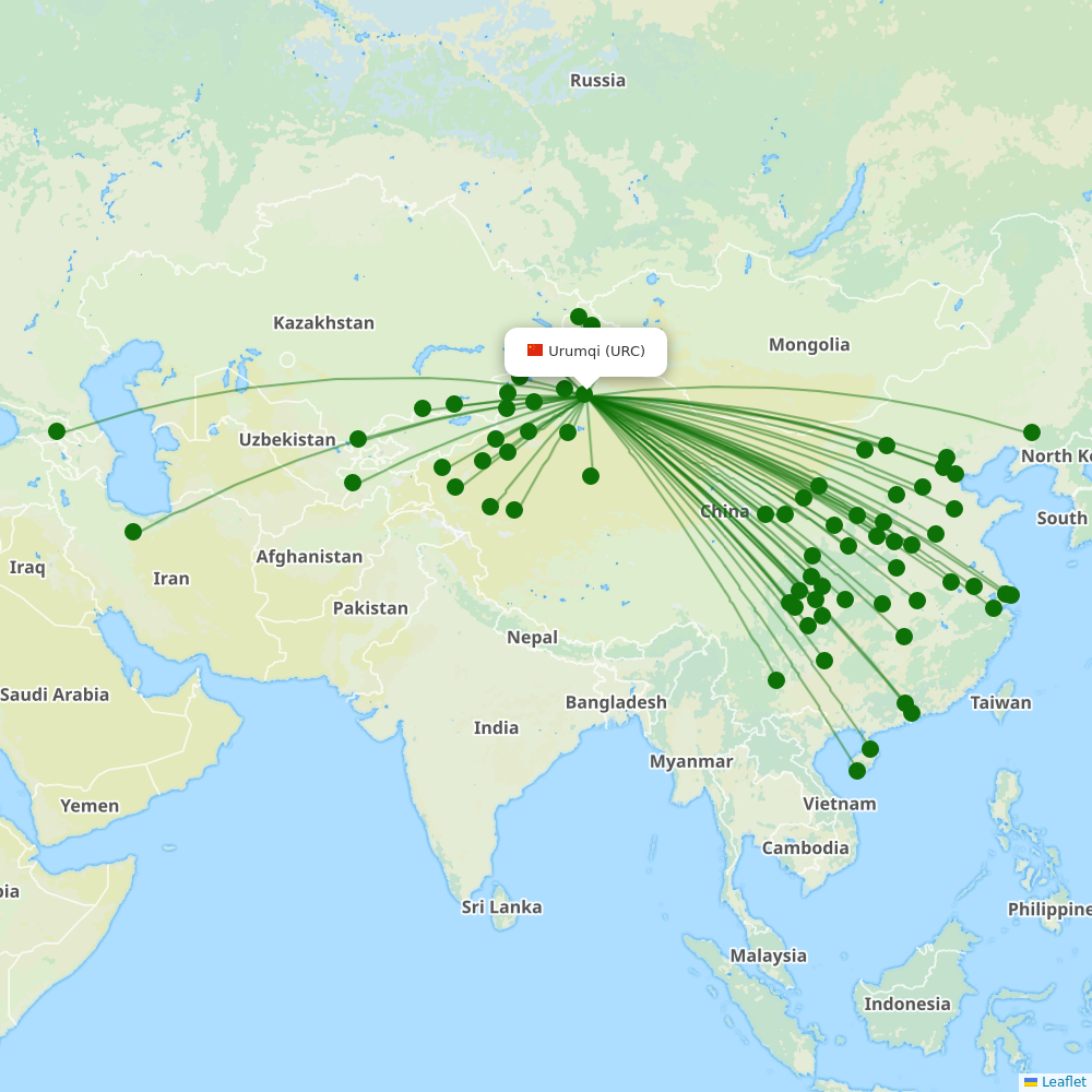 Ürümqi Diwopu International Airport destination map