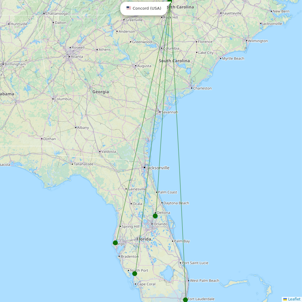 Route map over USA airport