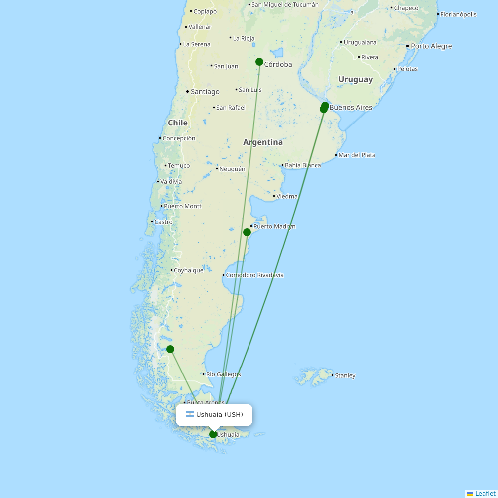 Ushuaia Malvinas Argentinas destination map