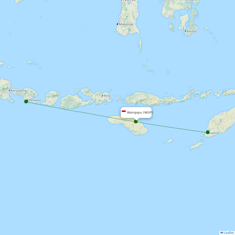 Route map over WGP airport