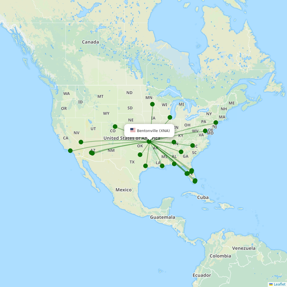 Route map over XNA airport