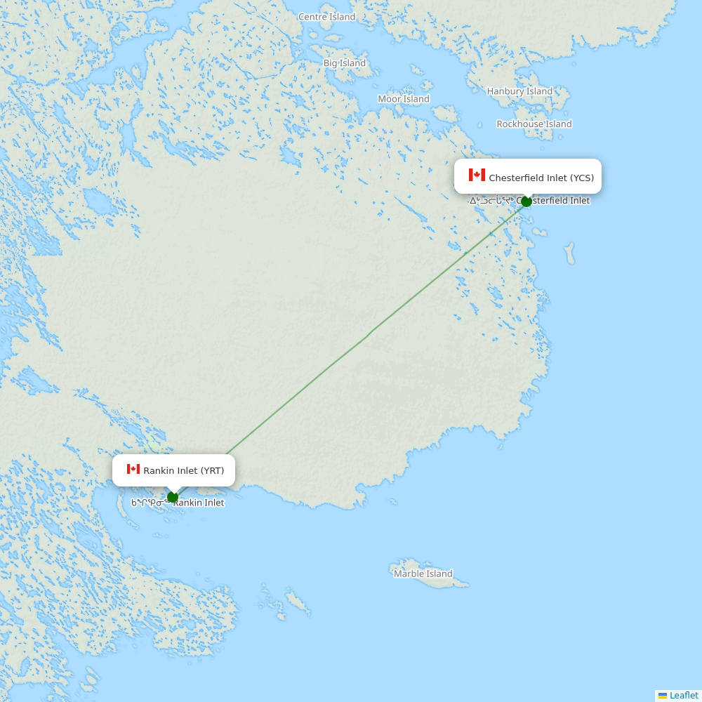 Route map Chesterfield Inlet  YCS airport
