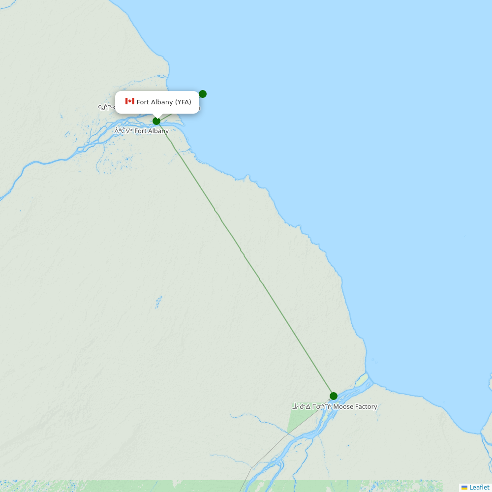 Route map Fort Albany  YFA airport