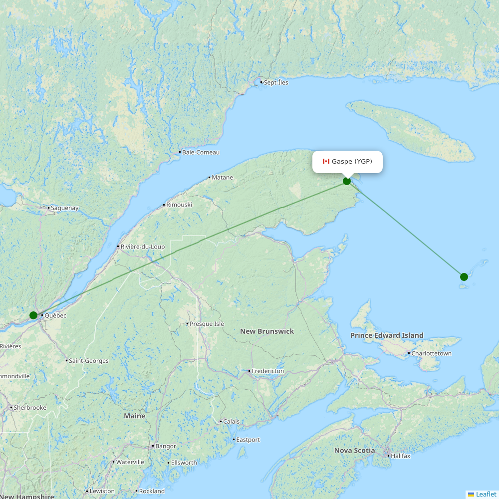 Route map Gaspe  YGP airport