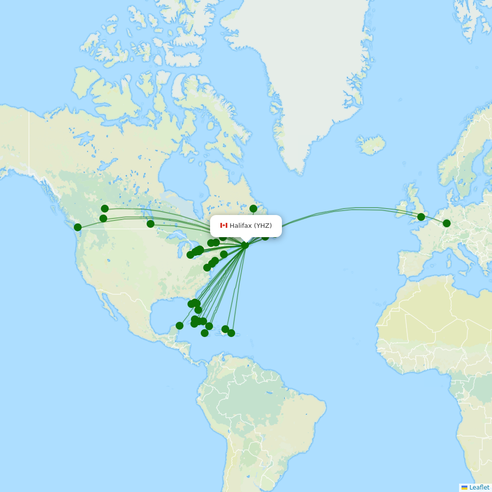 Halifax International destination map