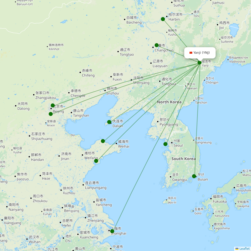 Yanji Airport destination map