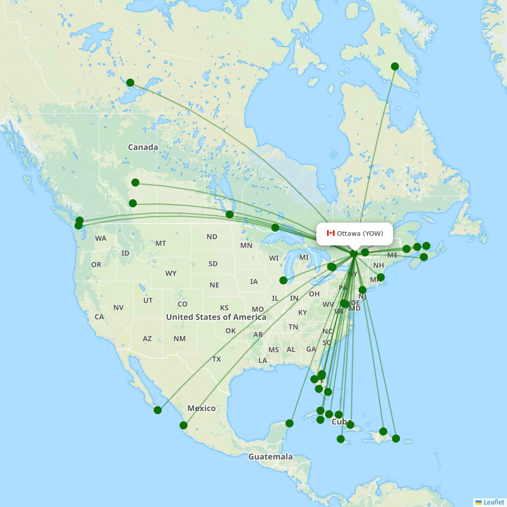 Route map over YOW airport