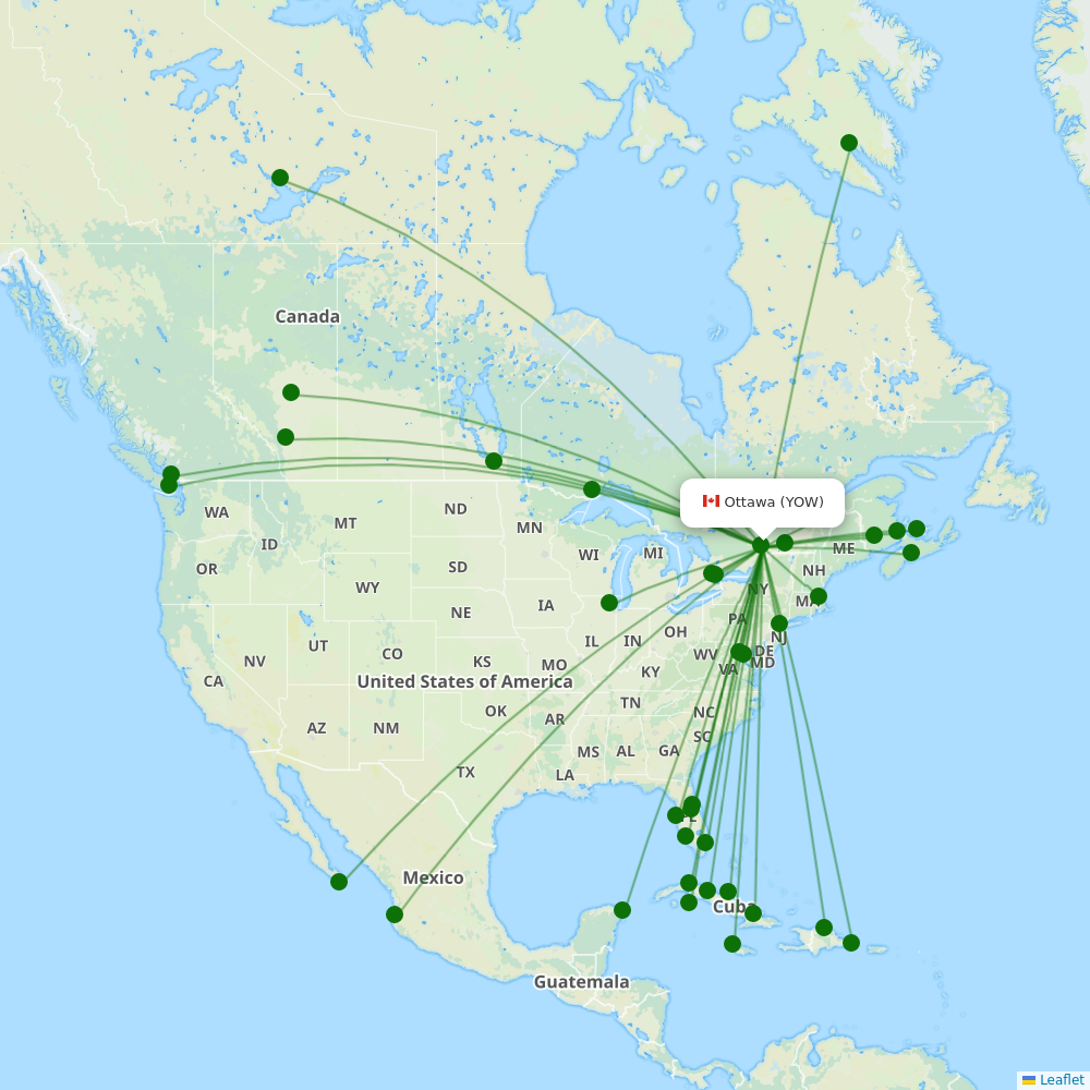 Ottawa Macdonald Cartier International destination map