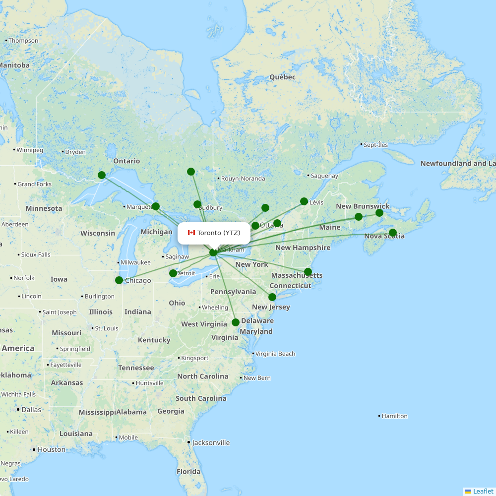 Route map over YTZ airport