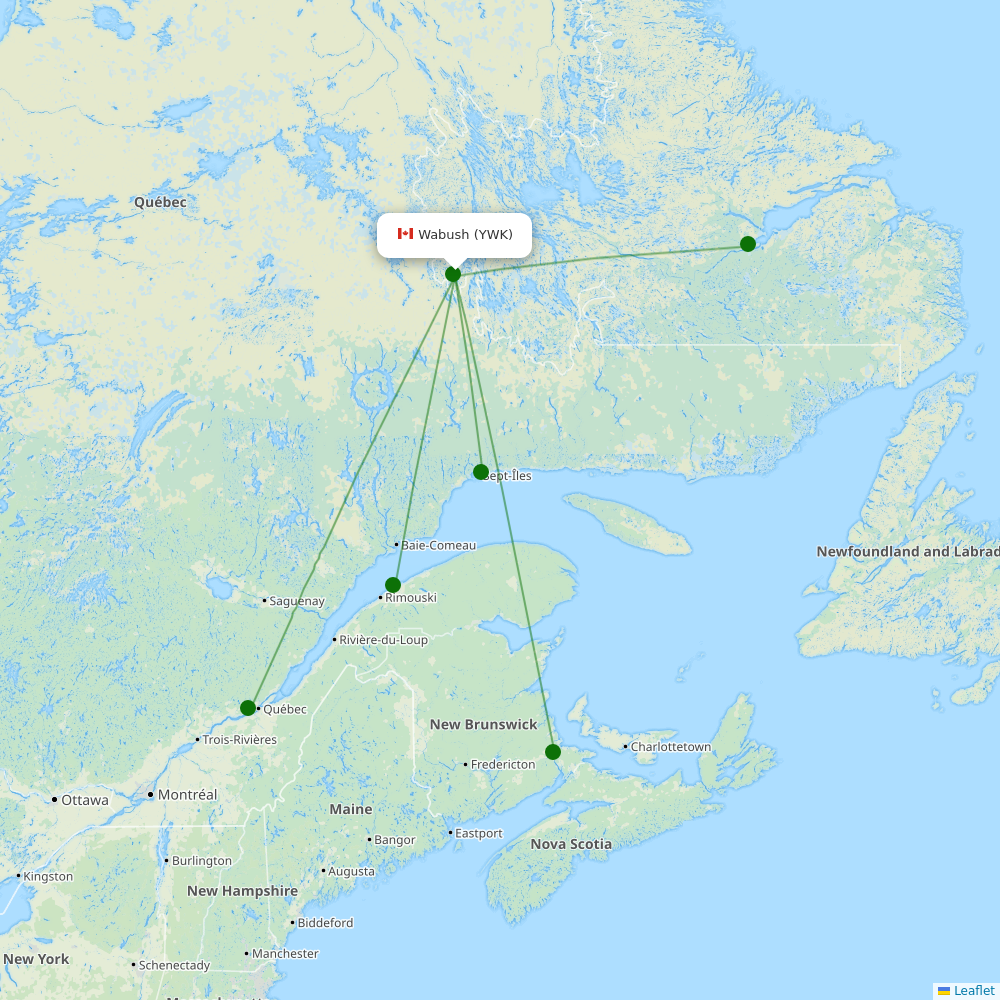 Route map over YWK airport