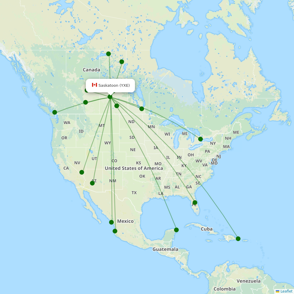 Route map over YXE airport