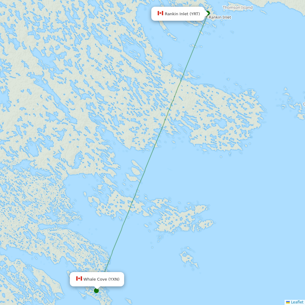 Route map Whale Cove  YXN airport