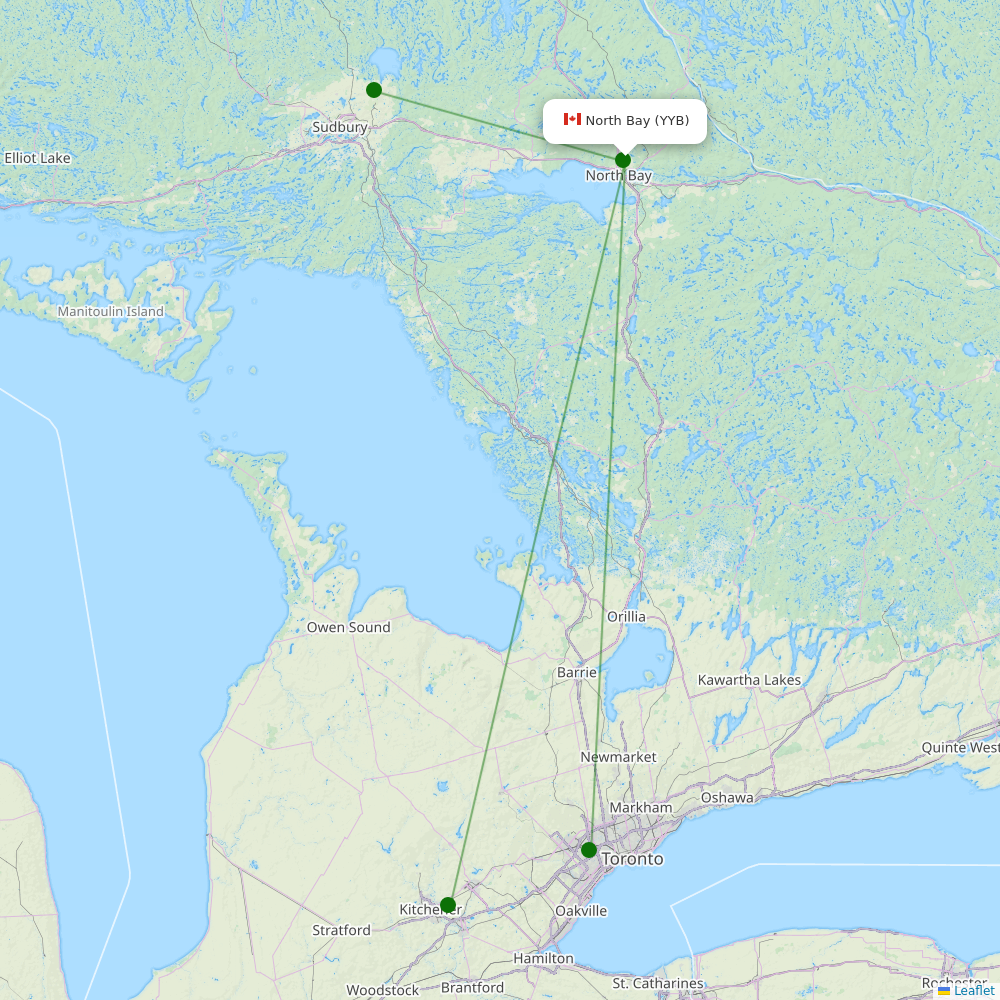 Route map over YYB airport