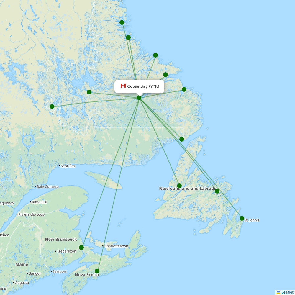 Route map Goose Bay  YYR airport