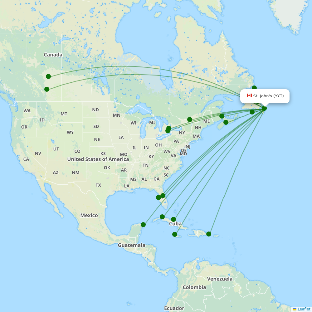 Route map over YYT airport