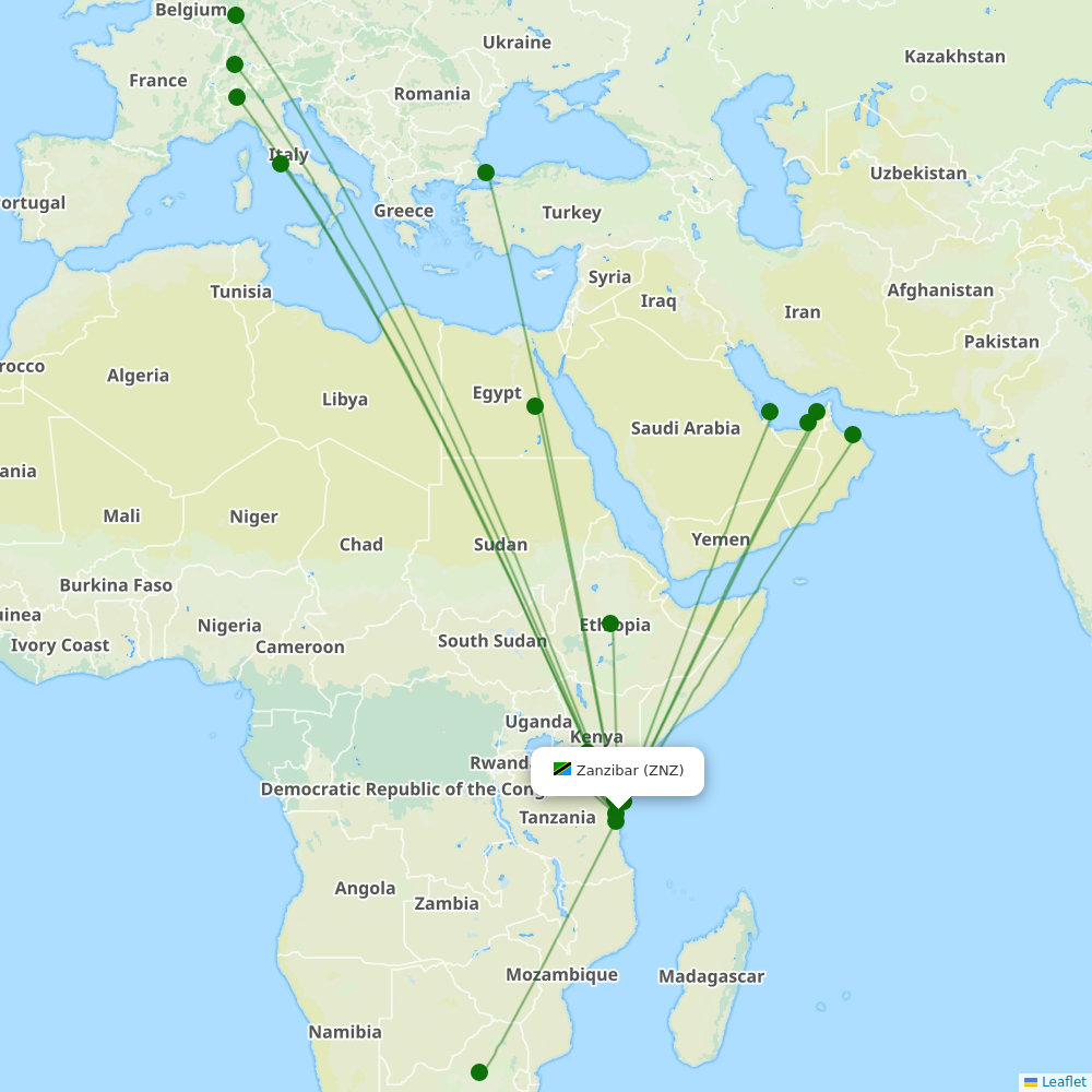 Route map over ZNZ airport